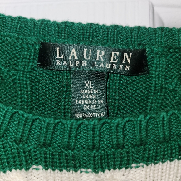 Lauren Ralph Lauren Forest Green and White Striped Sweater - Picture 4 of 6